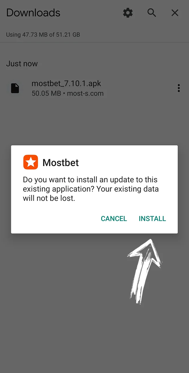 Complete official Mostbet app installation on Android.