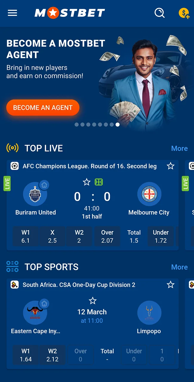 Place sports bets on official Mostbet platform.