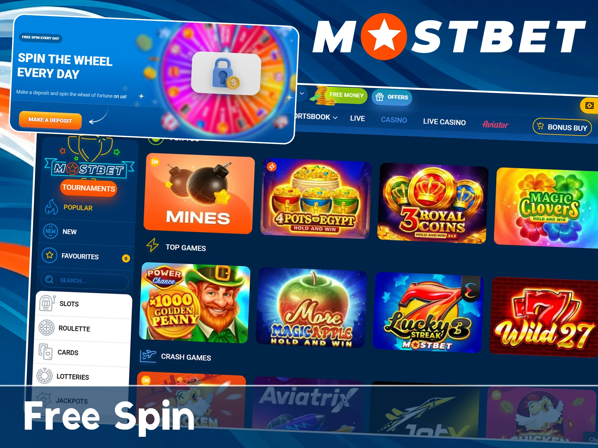 Get free spins on the official Mostbet platform.