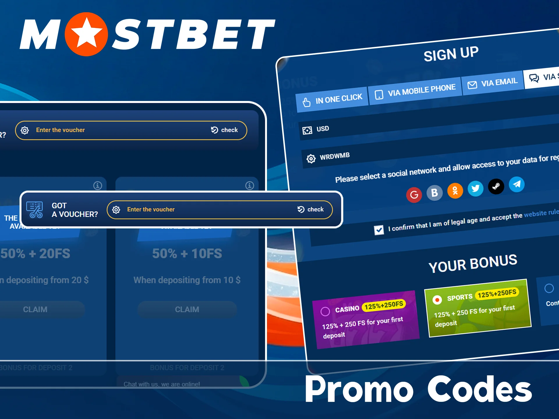 Find promo codes on the official Mostbet website.