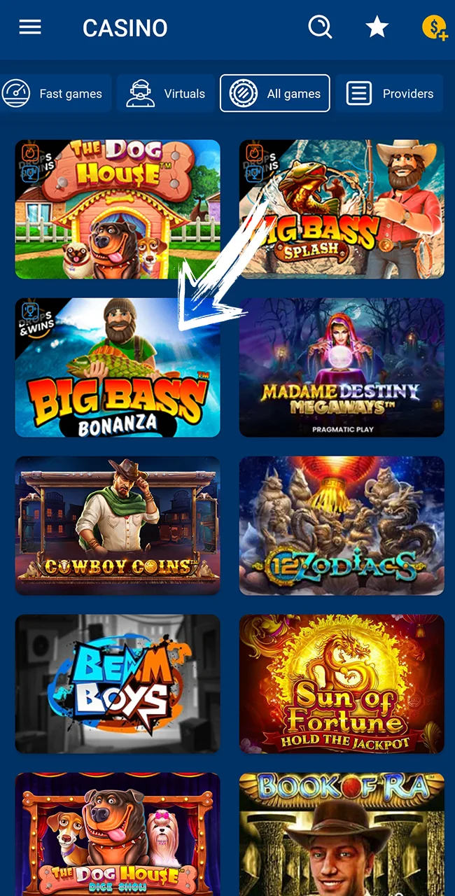 Browse games on the official Mostbet platform.