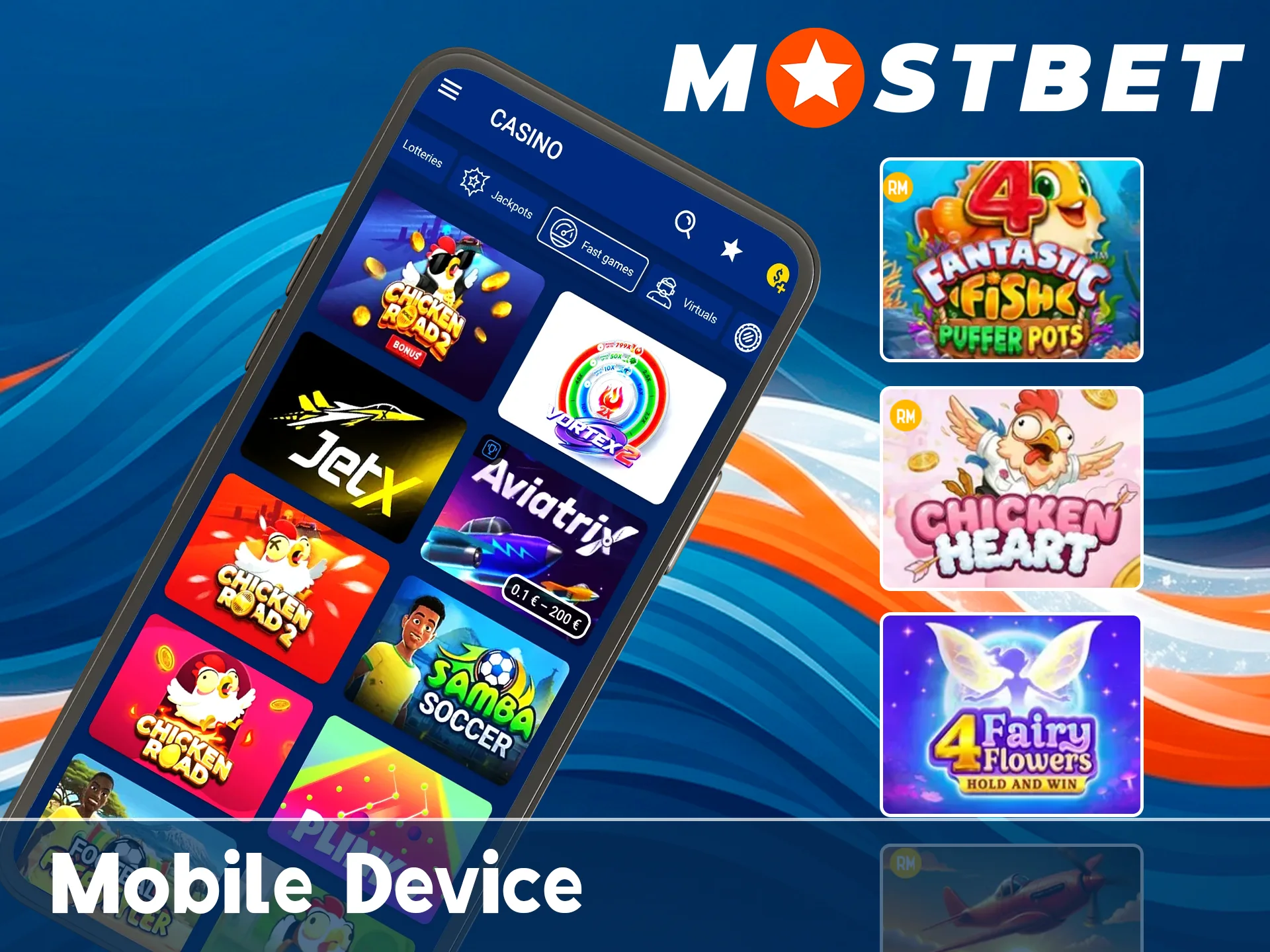 Play mobile games on the official Mostbet app.