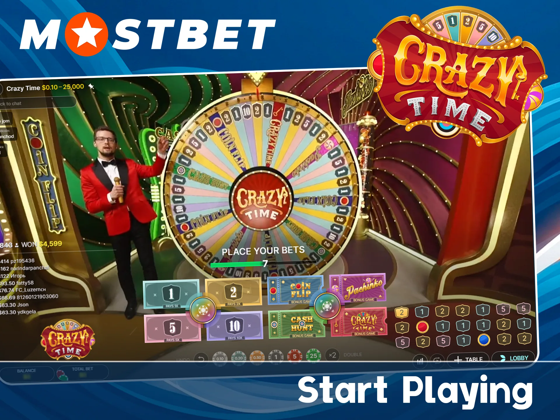 Start playing Crazy Time on official Mostbet site.