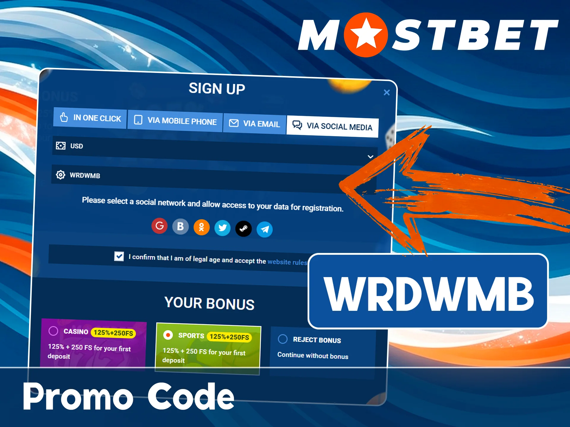 Use promo codes on official Mostbet website.