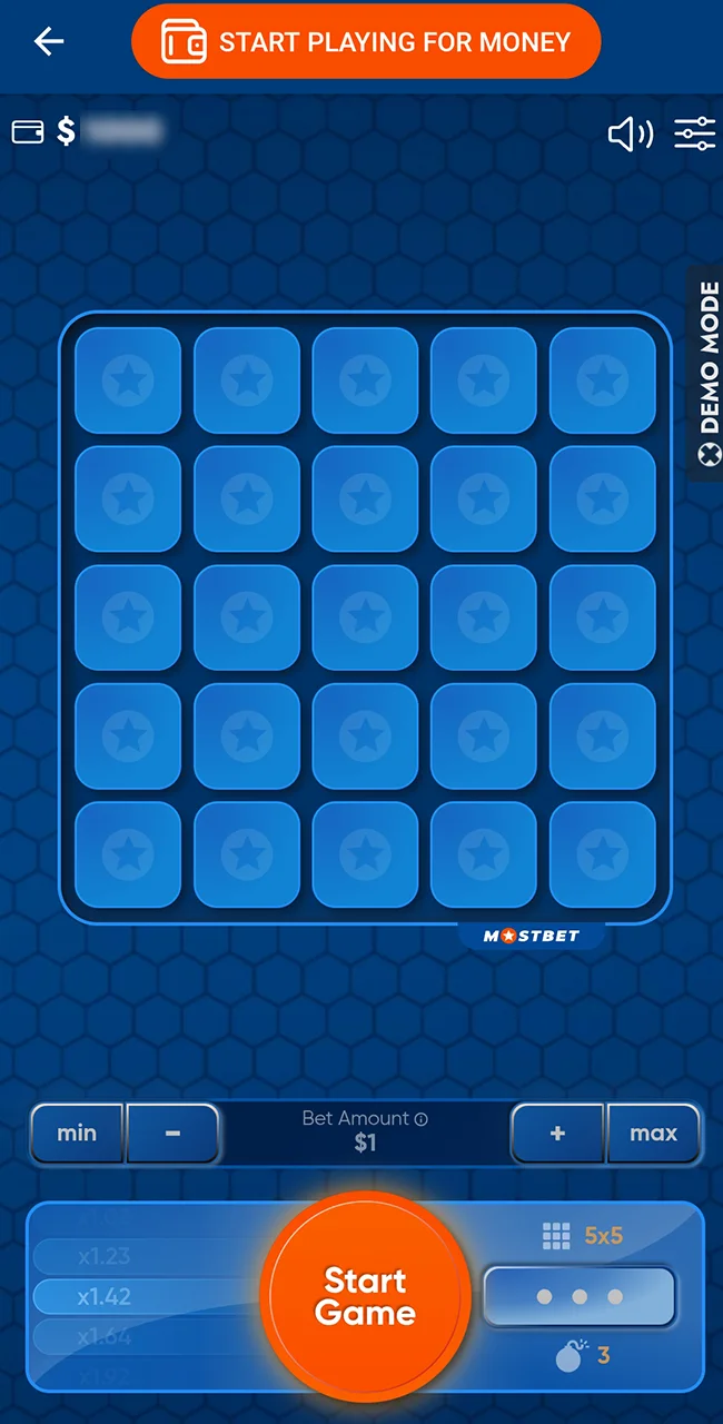 View the official Mostbet Mines game interface.