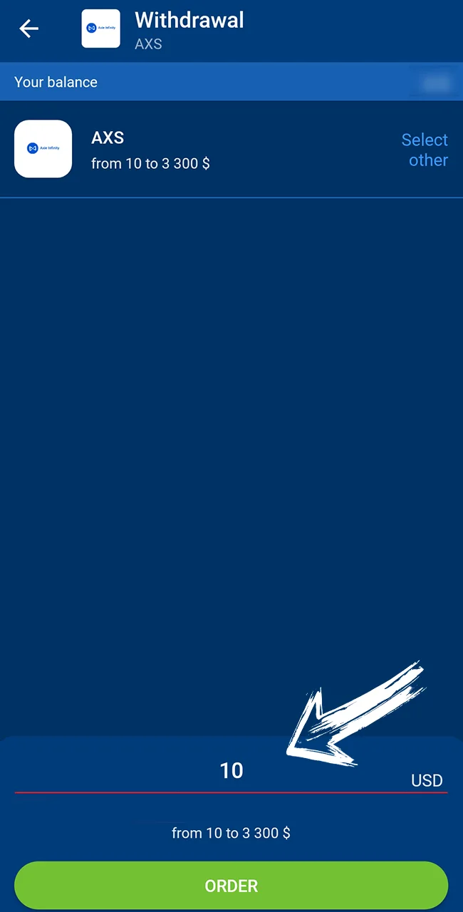 Input withdrawal amount on official Mostbet website.