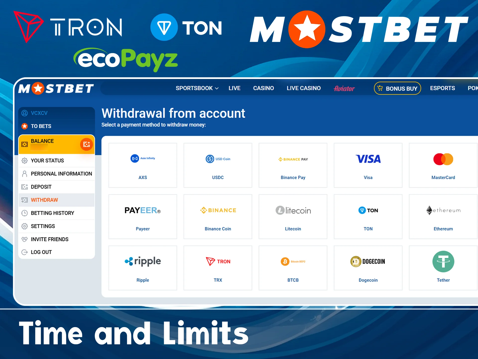 Check withdrawal limits on official Mostbet platform.